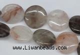 CPQ102 16mm flat round natural pink crystal & smoky quartz beads