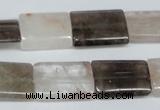 CPQ113 15*20mm rectangle natural pink crystal & smoky quartz beads