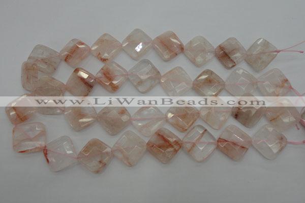 CPQ228 15.5 inches 20*20mm faceted diamond natural pink quartz beads