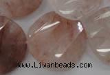 CPQ240 15.5 inches 28mm faceted & twisted coin natural pink quartz beads