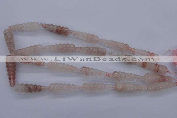 CPQ93 15.5 inches 10*35mm carved teardrop natural pink quartz beads