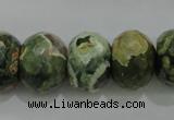 CPS125 15.5 inches 15*20mm faceted rondelle green peacock stone beads