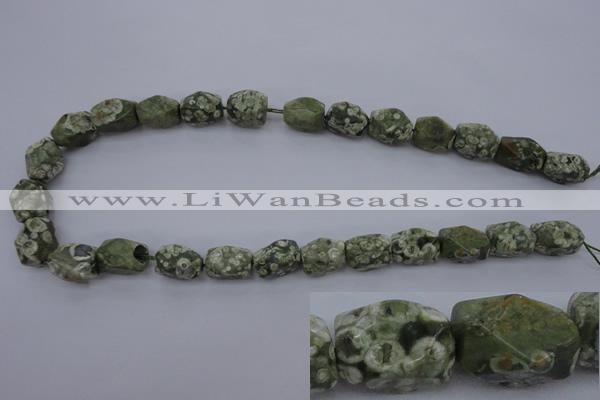 CPS131 15.5 inches 10*15mm faceted nuggets green peacock stone beads