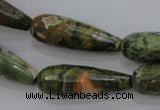 CPS133 15.5 inches 10*30mm faceted teardrop green peacock stone beads