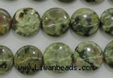 CPS142 15.5 inches 14mm flat round green peacock stone beads