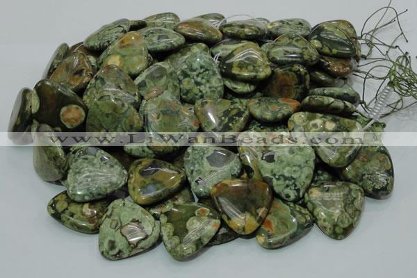 CPS34 15.5 inches 30*30mm triangle green peacock stone beads