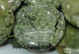 CPS41 15.5 inches 40mm flat round green peacock stone beads