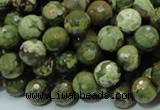 CPS57 15.5 inches 10mm faceted round green peacock stone beads