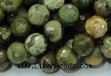 CPS58 15.5 inches 12mm faceted round green peacock stone beads