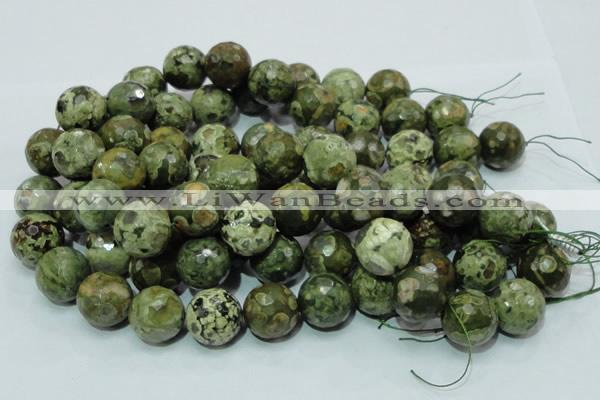 CPS61 15.5 inches 20mm faceted round green peacock stone beads