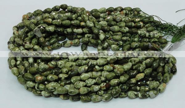 CPS64 15.5 inches 10*14mm faceted teardrop green peacock stone beads