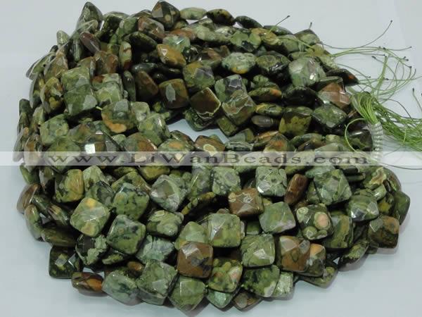 CPS74 15.5 inches 15*15mm faceted rhombic green peacock stone beads