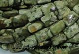 CPS78 15.5 inches 10*14mm faceted rectangle green peacock stone beads