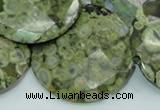 CPS93 15.5 inches 30mm faceted flat round green peacock stone beads