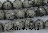 CPT114 15.5 inches 12mm faceted round grey picture jasper beads