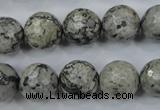 CPT115 15.5 inches 14mm faceted round grey picture jasper beads