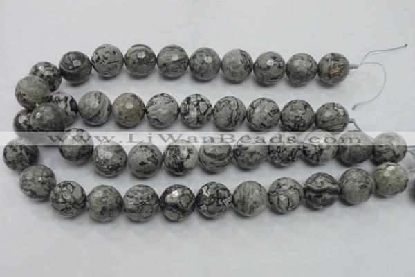 CPT117 15.5 inches 18mm faceted round grey picture jasper beads