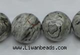 CPT118 15.5 inches 20mm faceted round grey picture jasper beads