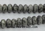 CPT120 15.5 inches 6*10mm faceted rondelle grey picture jasper beads