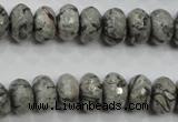 CPT121 15.5 inches 7*12mm faceted rondelle grey picture jasper beads