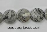 CPT125 15.5 inches 15mm faceted coin grey picture jasper beads