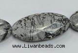 CPT128 15.5 inches 20*40mm faceted oval grey picture jasper beads