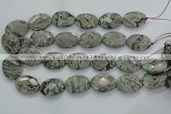 CPT129 15.5 inches 22*30mm faceted oval grey picture jasper beads