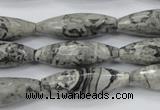 CPT136 15.5 inches 10*30mm faceted rice grey picture jasper beads