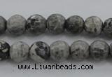 CPT187 15.5 inches 6mm faceted round grey picture jasper beads