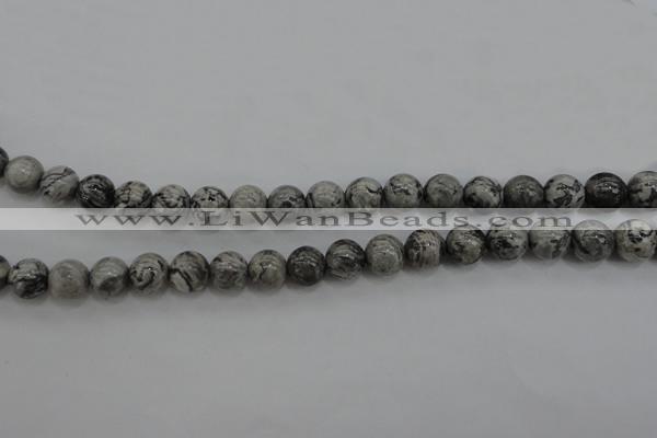 CPT188 15.5 inches 8mm round grey picture jasper beads wholesale