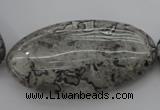 CPT198 15.5 inches 25*50mm oval grey picture jasper beads wholesale