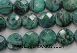 CPT232 15.5 inches 12mm faceted coin green picture jasper beads