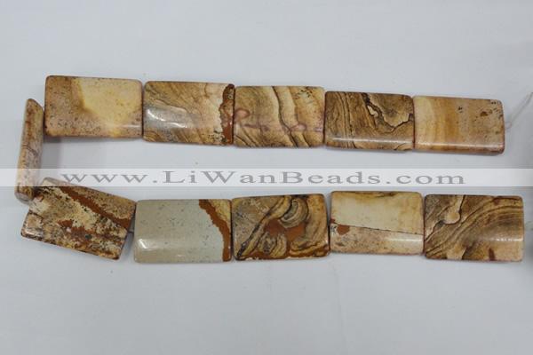 CPT265 15.5 inches 25*35mm flat tube picture jasper beads wholesale