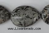 CPT358 15.5 inches 22*30mm flat teardrop grey picture jasper beads