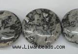 CPT360 15.5 inches 25mm flat round grey picture jasper beads