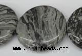 CPT361 15.5 inches 30mm flat round grey picture jasper beads