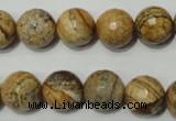 CPT504 15.5 inches 12mm faceted round picture jasper beads wholesale