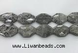 CPT582 30*40mm - 32*42mm faceted octagonal grey picture jasper beads