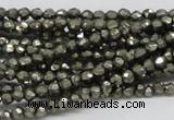 CPY03 16 inches 4mm faceted round pyrite gemstone beads wholesale