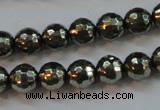 CPY106 15.5 inches 6mm faceted round pyrite gemstone beads wholesale