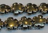 CPY164 15.5 inches 16mm carved flower pyrite gemstone beads wholesale