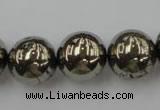 CPY207 15.5 inches 16mm round pyrite gemstone beads wholesale