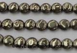 CPY220 15.5 inches 8mm flat round pyrite gemstone beads wholesale