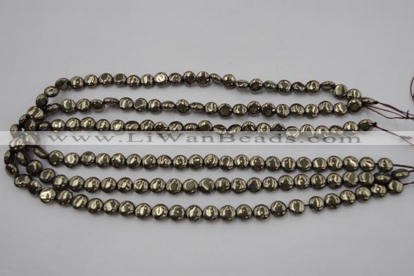 CPY220 15.5 inches 8mm flat round pyrite gemstone beads wholesale