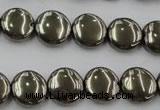 CPY222 15.5 inches 12mm flat round pyrite gemstone beads wholesale