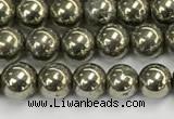 CPY260 15.5 inches 4mm round pyrite gemstone beads wholesale