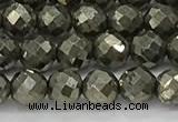 CPY265 15.5 inches 4mm faceted round pyrite gemstone beads