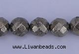 CPY29 16 inches 8mm faceted round pyrite gemstone beads wholesale