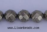 CPY30 16 inches 10mm faceted round pyrite gemstone beads wholesale