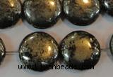 CPY305 15.5 inches 20mm flat round pyrite gemstone beads wholesale